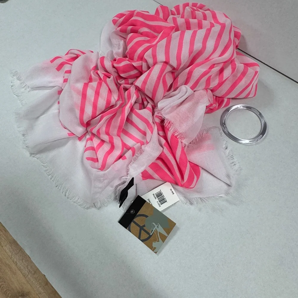 Steve Madden Pink and White Striped Oversized Scarf or Wraps - 74